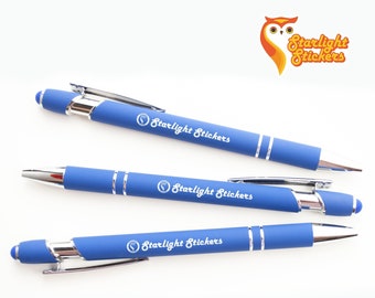 Premium Royal Blue Laser-Engraved Pens with Stylus - Bulk Pack of Black Ballpoint Pens