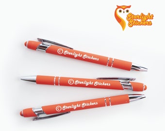 Premium Orange Laser-Engraved Pens with Stylus - Bulk Pack of Black Ballpoint Pens