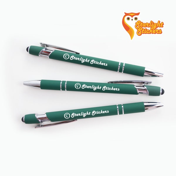 Premium Dark Green Laser-Engraved Pens with Stylus - Bulk Pack of Black Ballpoint Pens