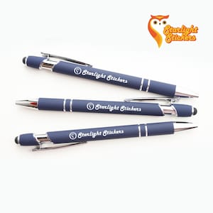 Premium Navy Blue Laser-Engraved Pens with Stylus - Bulk Pack of Black Ballpoint Pens