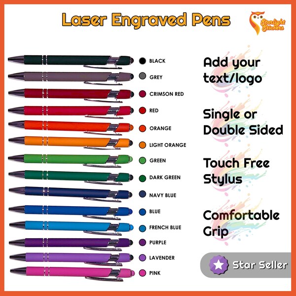 Laser engraved pens for laser engraving - Black ball point pen with stylus - bulk case