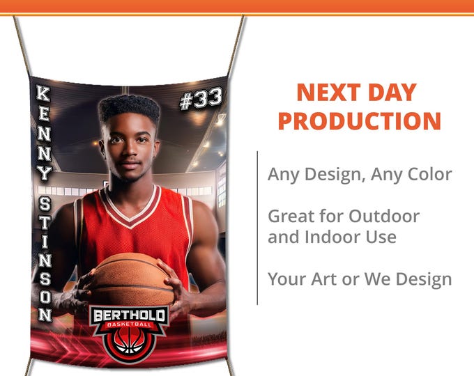 Custom - Printed Vinyl Basketball Banner, Weatherproof High School Senior Night Sports Poster, Personalized Team Photo Banners, Our House
