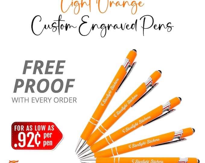 Premium Light Orange Laser - Engraved Custom Pens with Stylus