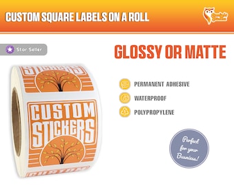 Custom Square Labels on a Roll for Small Business, Custom Stickers, Personalized Stickers, Custom Size Stickers, Custom Business Logo