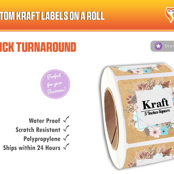 Custom Kraft Labels on a roll - Circle or Square Kraft Stickers