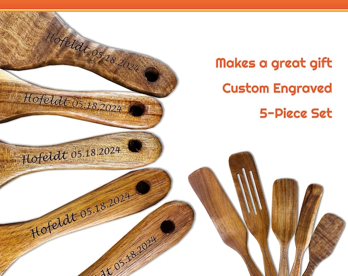 Personalized Wooden Spurtles, Laser Engraved Spatulas, Custom Wooden Tuner, Cooking, Kitchen Utensils, Housewarming Gift