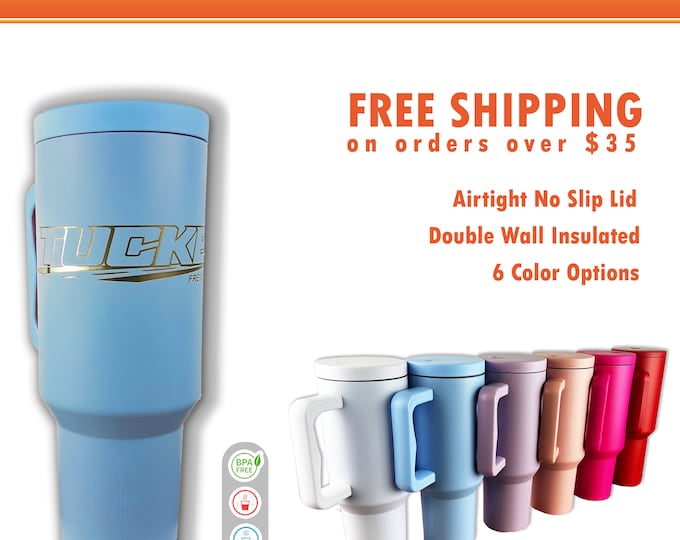 Custom 40oz  Stainless Steel Tumbler with Handle, Straw and Airtight No Spill Lid - 6 Count