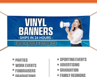 CUSTOM VINYL BANNERS - Event Banner - Business Banner - Ships in 24 Hours - Waterproof Hemmed With Metal Grommets Print Banner