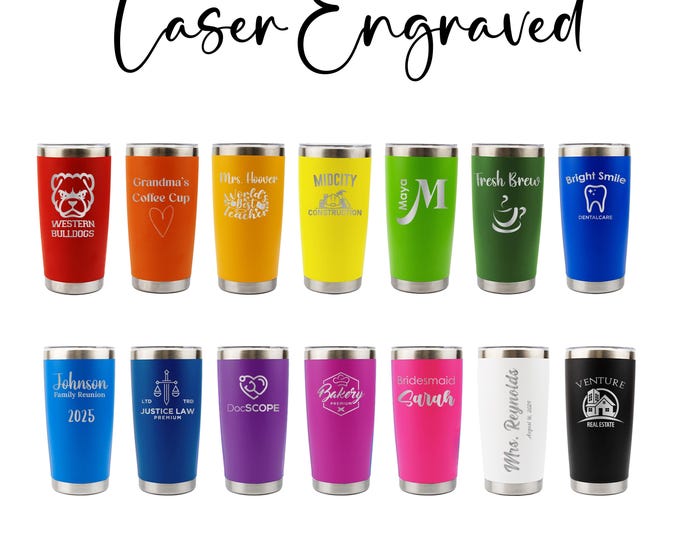 Personalized 20oz Tumbler, ADD YOUR LOGO, Powder Coated, Laser Engraved Cup, Corporate Gift, Branded, Wholesale Tumblers, Bulk Tumblers
