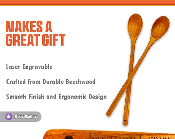 Custom Wooden Spoon, 20" Long, Laser Engraved