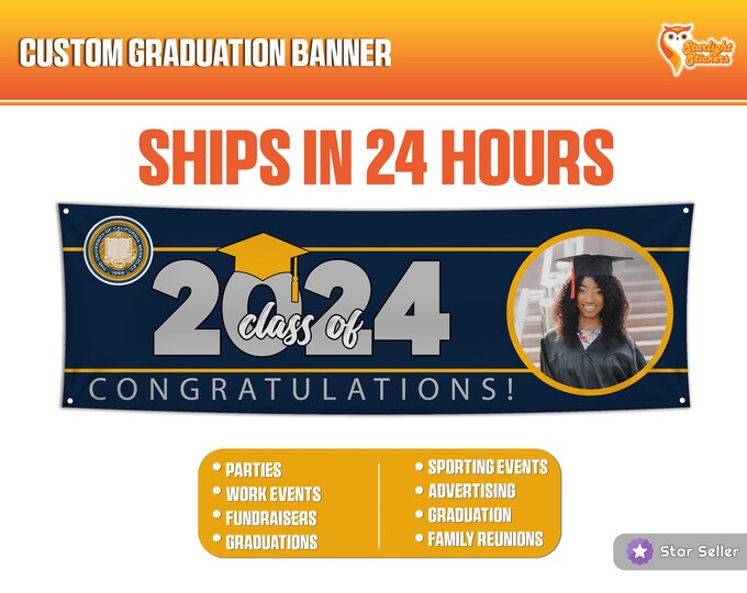 Custom Printed Graduation Banner with Grommets and Hem - Perfect for your Grad - Vinyl Banner, Large Banner