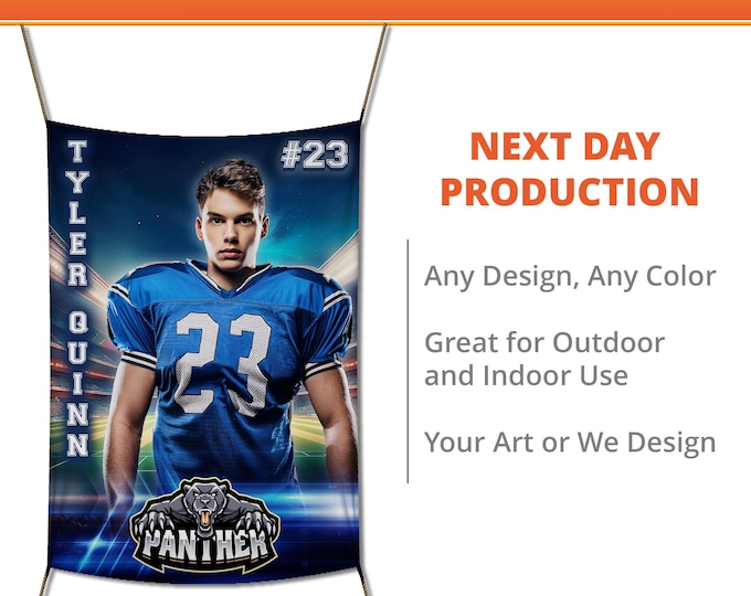Custom - Printed Vinyl Football Banner, Weatherproof High School Senior Night Sports Poster, Personalized Team Photo Banners, Our House
