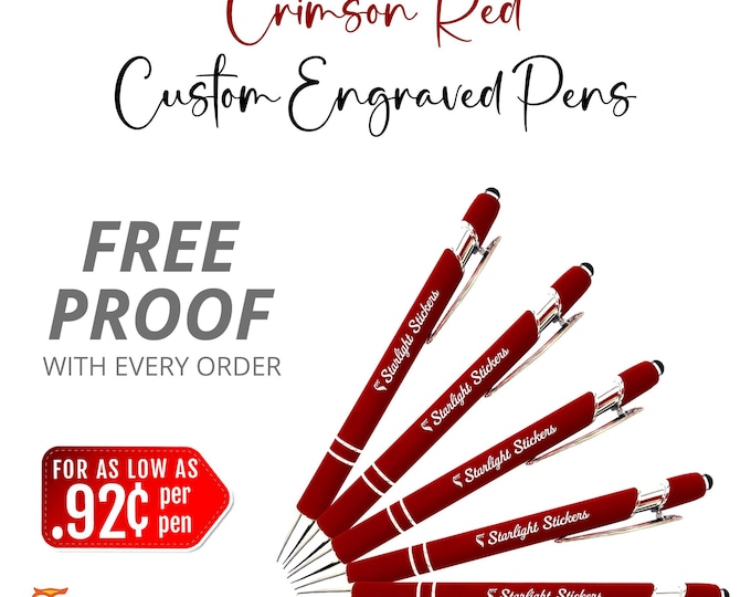 Premium Crimson Red Laser - Engraved Custom Pens with Stylus