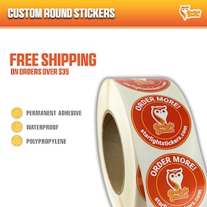 Circles - Custom Stickers on a roll - waterproof round permanent labels