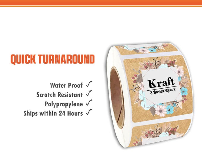 Custom Kraft Labels on a Roll - Circle or Square Kraft Stickers