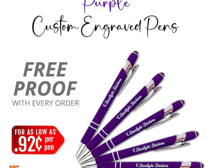 Premium Purple Laser - Engraved Custom Pens with Stylus