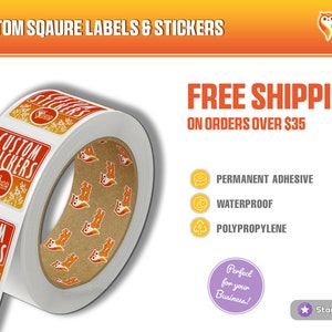 Custom Square Labels and Stickers On a Roll, Add your own logo, custom sizing