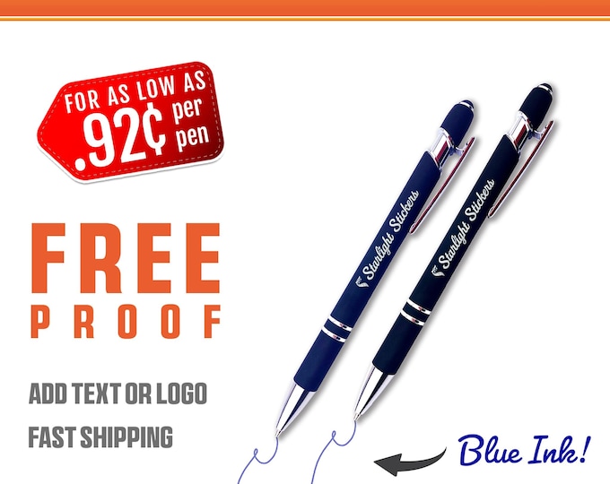 Bulk Custom Pens with Blue Ink - Laser Engraved Personalized Pen