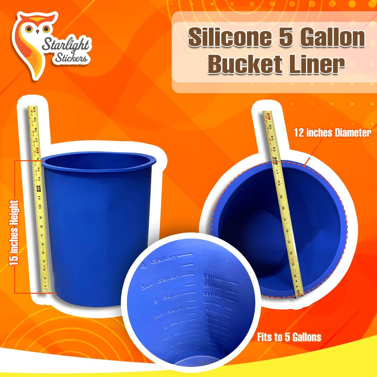 Upgrade Bucket Saver 5 Gallon Silicone, Reusable Silicone Bucket Saver with  Measuring Scale & Handles, 5 Gallon Rubber Bucket with Half-Year Warranty