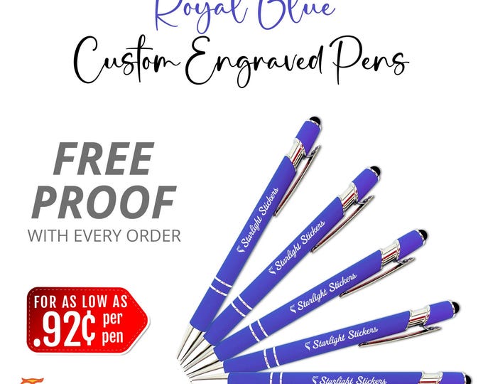 Premium Royal Blue Laser - Engraved Custom Pens with Stylus