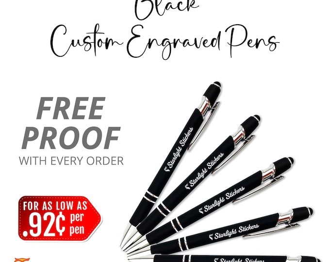 Premium Black Laser - Engraved Custom Pens with Stylus
