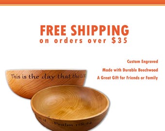 Custom Text on Large Wooden Beechwood Bowl  - Laser Engraved with Your Quote or Saying