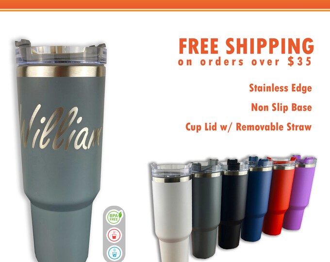 Personalized Tumbler - 40oz Stainless Steel Laser Engraved - 6 Count
