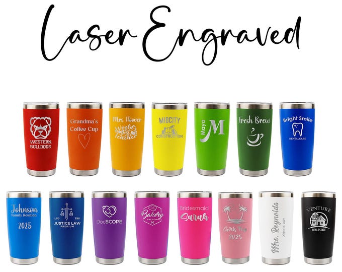 Personalized 20oz Tumbler, ADD YOUR LOGO, Powder Coated, Laser Engraved Cup, Corporate Gift, Branded, Wholesale Tumblers, Bulk Tumblers