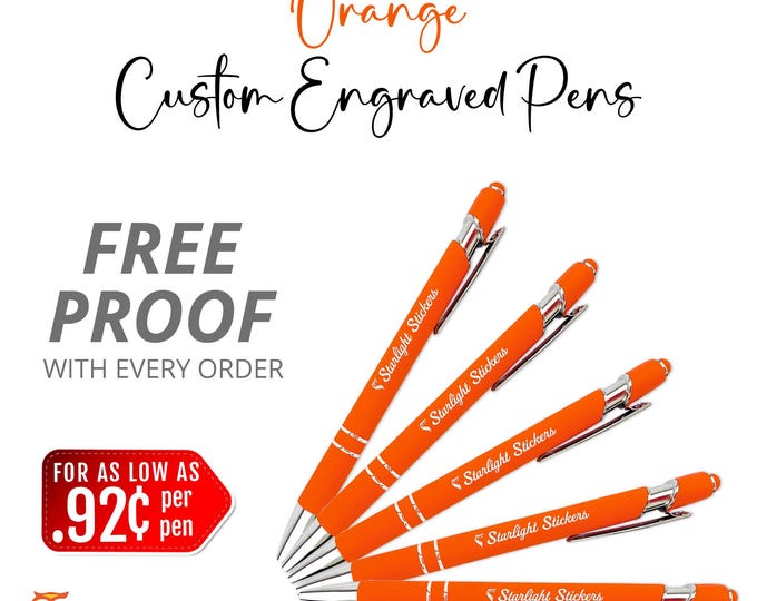 Premium Orange Laser - Engraved Custom Pens with Stylus