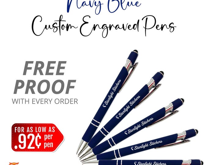 Premium Navy Blue Laser - Engraved Custom Pens with Stylus