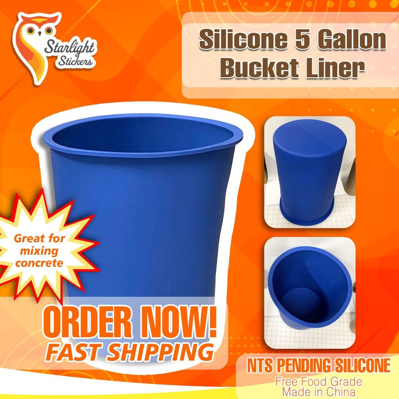 5 Gallon Bucket Liner for Concrete Mix and Mud - Food Grade Reusable Silicone Bucket Saver with Graduated Measurements,Flexible Bucket Liner for