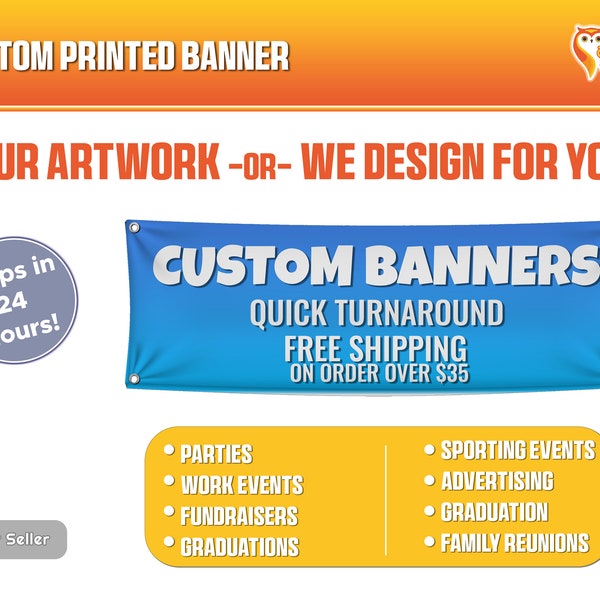 Custom printed banner with grommets and hem, Reusable Banner, Vinyl Banner, Large Banner