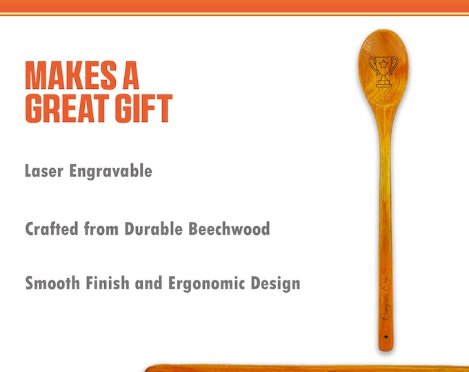 Custom Wooden Spoon, 16.5 " Long, Laser Engraved - Dark or Light Wood
