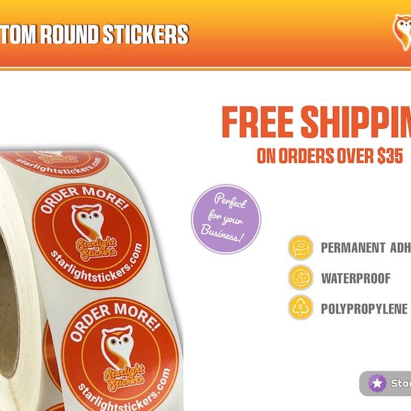 Circles - Custom Stickers on a roll - waterproof round permanent labels