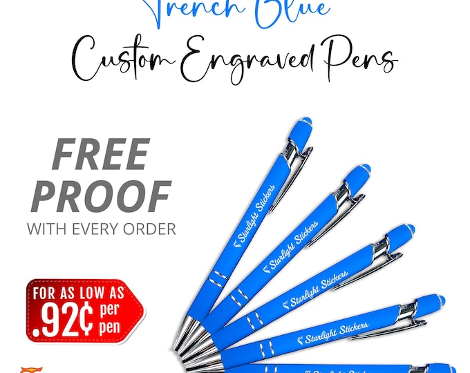 Premium French Blue Laser - Engraved Custom Pens with Stylus