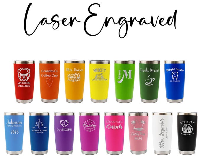 Personalized 20oz Tumbler, ADD YOUR LOGO, Powder Coated, Laser Engraved Cup, Corporate Gift, Branded, Wholesale Tumblers, Bulk Tumblers