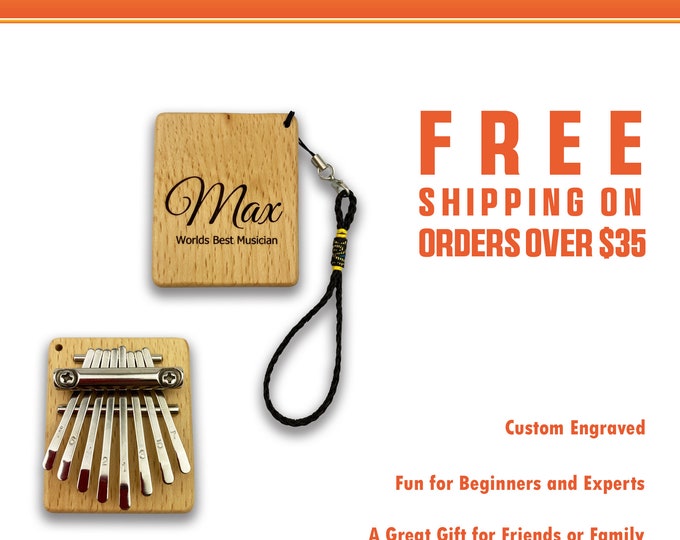 Custom Engraved Mini 8 Key Kalimba - Compact Musical Instrument
