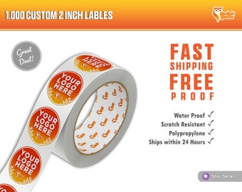 1000 Custom 2 inch labels with your logo or design 2" stickers on a roll - bulk personalized label rolls