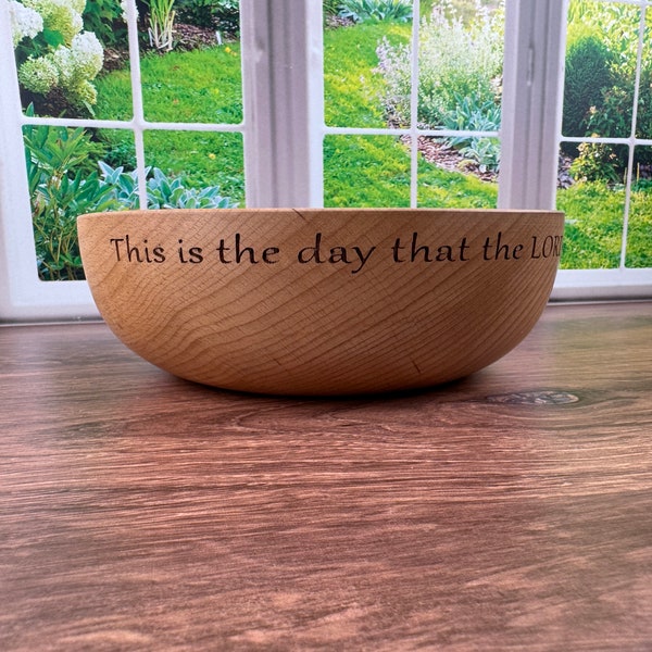 Custom Text on Large Wooden Beechwood Bowl  - Laser engraved with your quote or saying