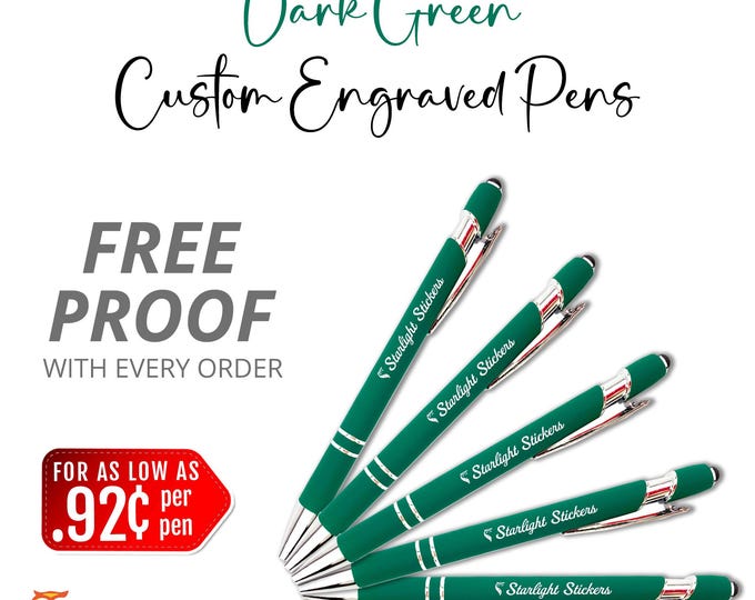 Premium Dark Green Laser - Engraved Custom Pens with Stylus