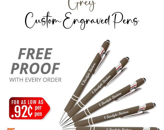 Premium Grey Laser - Engraved Custom Pens with Stylus