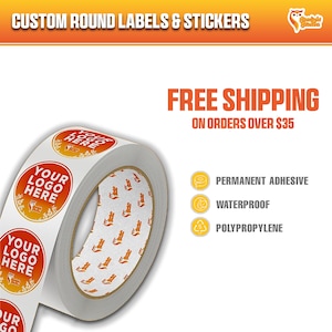 Custom Labels on Roll Premium Gloss Weatherproof Labels - Your Design Logo - Glossy Matte Clear - FAST SHIPPING - Free Proof Before Printing