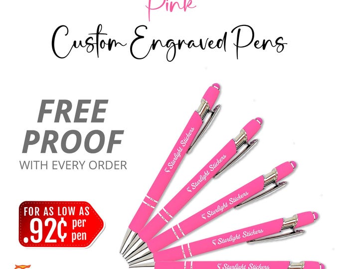 Premium Pink Laser - Engraved Custom Pens with Stylus