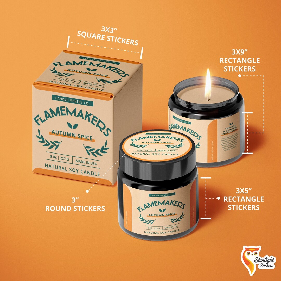 Custom Candle Labels for Jars, Boxes and Lids. Water Proof and Scratch