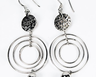 Solid sterling silver concentric circles earrings