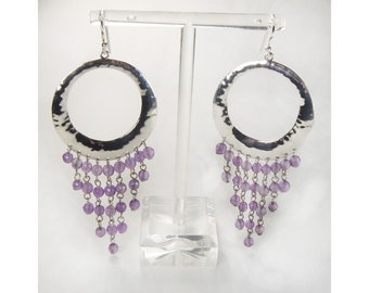 Solid Sterling Silver Chandelier Dangle Earrings with Faceted Amethyst Balls