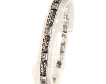 Sterling link bracelet with square crystals and round marcasites - 7"