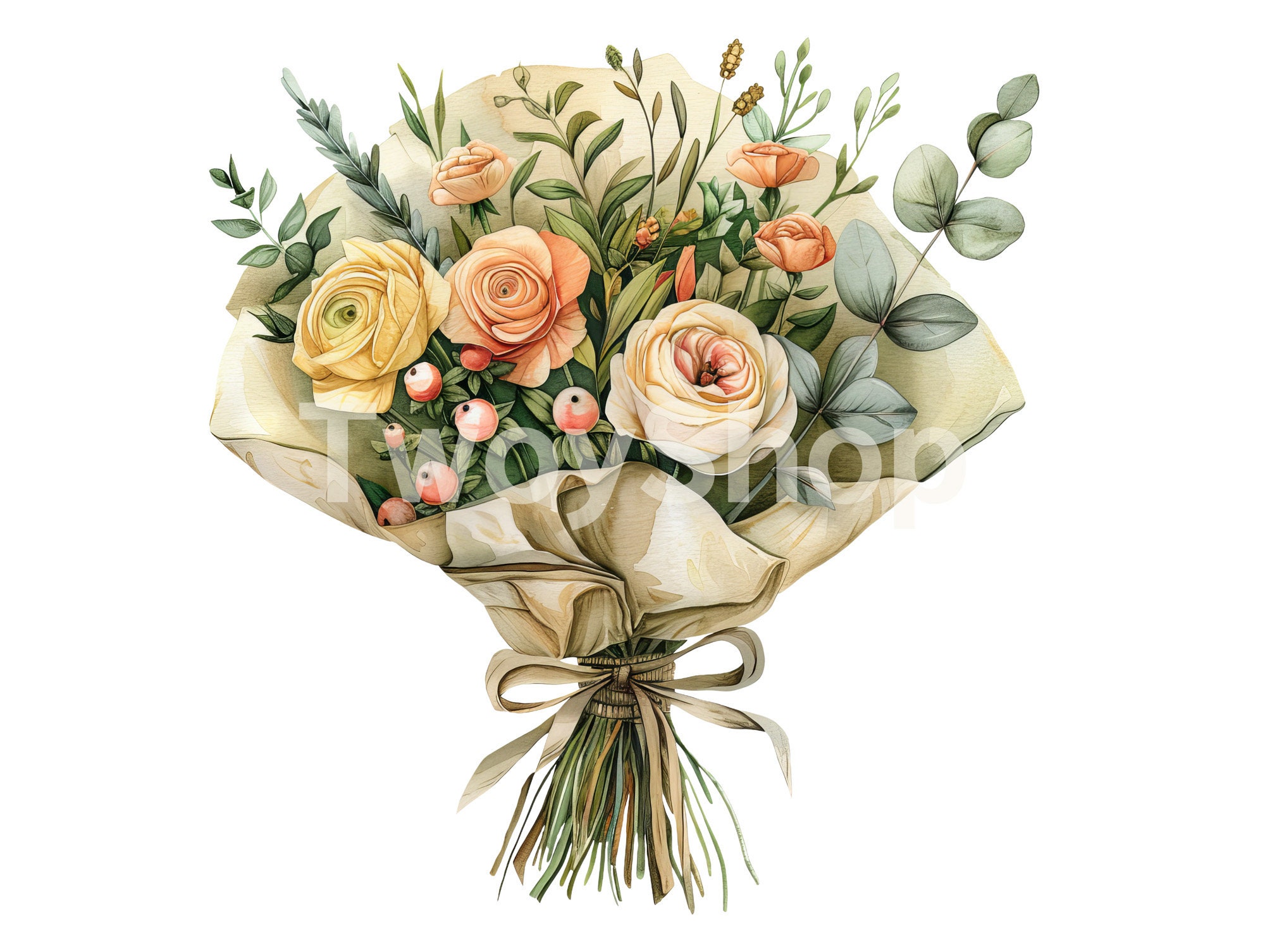 Watercolor Floral Bouquet Clipart: Spring Flower PNG Jpegs (digital ...