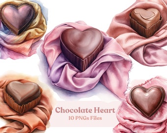 Watercolor Chocolate Heart Clipart, Commercial Use (Digital Download)
