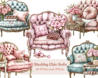 Watercolor Shabby Chic Chair Clipart: Romantic Interior (Digital Download)